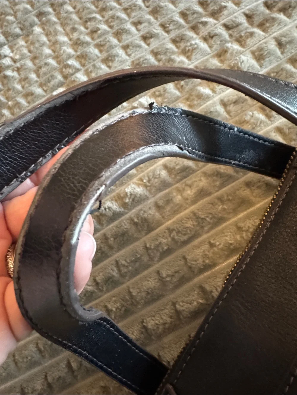 Fossil Black Leather Satchel with Brown Strap Accent